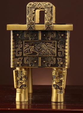 铜鼎摆件黄纯铜四方公ST-89798司鼎办鼎公室盛千秋客厅司母戊鼎开