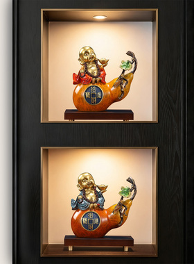 招财进宝铜葫芦摆件高档玄关客厅酒柜办公室桌面装饰乔迁开业礼物