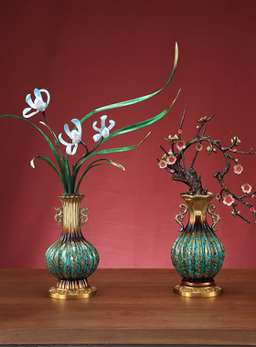 高端全铜梅花摆件大漆花瓶客厅边几玄关入户桌面装饰开业乔迁礼品