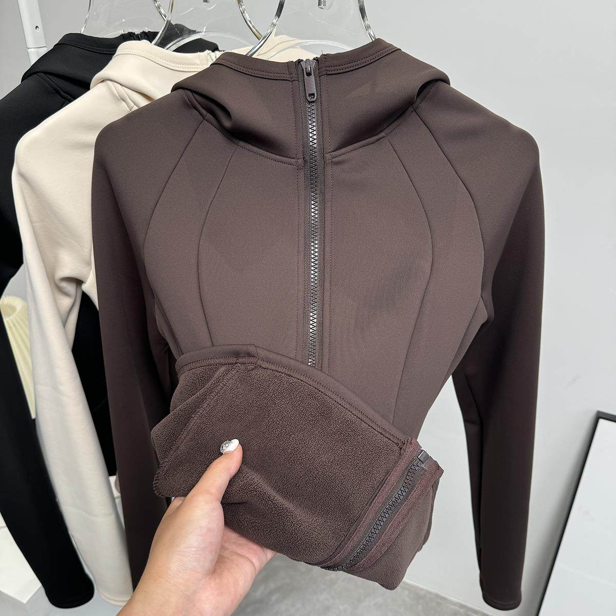 秋冬季显瘦修身保暖加绒外套女连帽防风跑步开衫运动夹克瑜伽上衣,淘宝优惠券,粉丝福利购,淘宝优惠卷