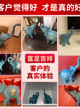 《富足吉祥》招财大象摆件一对纯铜风水象吸水铜象办公室桌装饰品