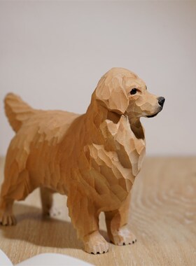 在桌面养只大金毛手工木雕小摆件仿真精品小狗动物桌面装饰品