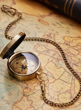 欧式复古怀旧指南针户外金属罗盘中古书房装饰品摆件礼品摄影道具