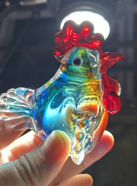 创意琉璃玻璃水晶小公鸡母鸡摆件样板间工艺品家居装饰品生日礼物