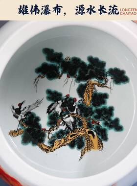 龙腾柴窑景德镇陶瓷器大师手绘鸿运当头粉彩聚宝盆摆件家居办公