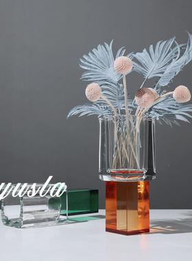 简约玻璃客茶几柜插干花瓶厅别墅板间桌餐面花TPA样器厅摆件软装