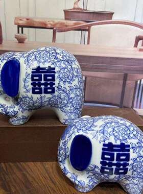 陶瓷大品摆件对中式一装饰11创意家居客厅象电视柜青花瓷工艺品精