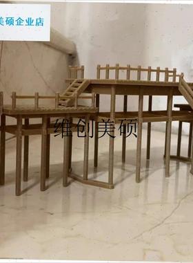 l中式古建筑栈道楼梯假山吸水石Y水陆缸鱼缸微景观造景庭院拍摄道