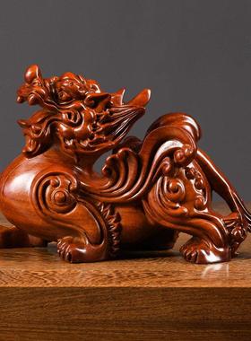 花梨木雕貔貅摆件一对花梨实木客厅家居办公室装饰开业送礼工艺品