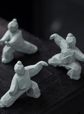 新中式太极功夫武侠人物创意摆件家居桌面茶桌造景茶宠装饰工艺礼