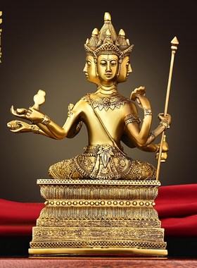 新品黄铜梵天四面佛摆件东南亚泰国佛像风格全铜铜像Y工艺装饰品
