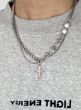 极速十字架男生项链女欧美嘻哈ins小众J街头设计感锁骨链个性卫衣