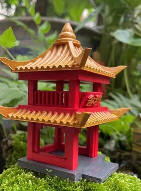 极速新中式e古建筑凉亭假山鱼缸枯山水盆景书房桌面小亭子摆件