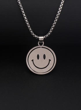 极速自制旋转笑脸双面表情项链潮流网G红同款男女钛钢韩版嘻哈街