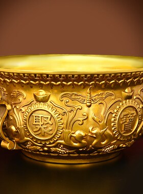 新品黄铜实心招財纳福聚宝盆摆件家居客I厅电视柜吧台店铺开业礼