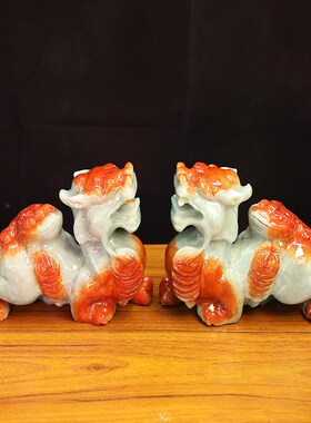 天然岫玉石招财貔貅摆件一对大皮丘客厅装饰品摆设办公室旺铺礼品