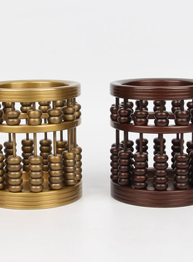 宇卓铜器 纯铜算盘笔筒 黄铜算盘笔筒 实心把玩算盘 办公室摆件