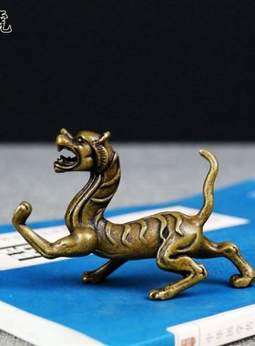 铜雕四大神兽青龙白虎朱雀玄武小摆件实心纯铜微雕件古玩仿古铜器