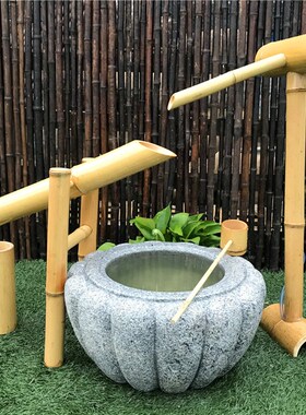 日式庭院竹流水摆件 竹子装饰造鱼缸石槽石钵循环水 竹子流水器