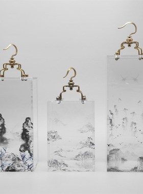 现代新中式创意亚克力三件套摆件样板房间软装配饰客厅书房装饰品