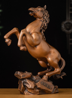 紫铜马到成功摆件玄关书房办公室桌面装饰跃马红铜工艺品开业礼品
