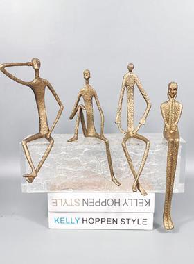 抽象铸铁黑人雕塑吊脚坐姿人物摆件样板房售楼部电视柜客厅装饰品