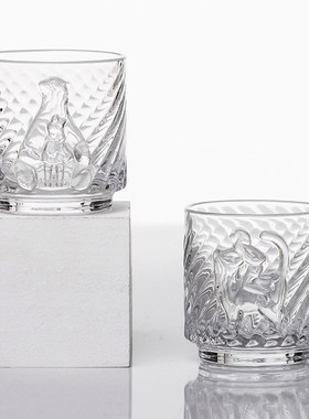 白夜童话猫将军暖熊炫光杯冰川杯透明浮雕玻璃杯酒杯果汁水杯礼盒