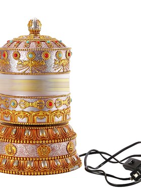 电动转轮西藏家用桌面摆件转金轮转金筒藏式插电转筒树脂转金桶