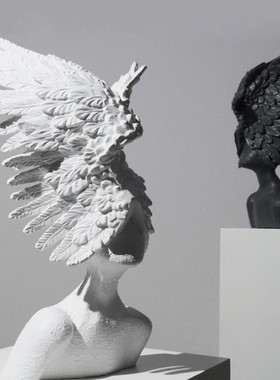 现代创意艺术翅膀人像雕塑树脂摆件客厅家居装饰品样板房软装摆设