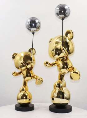 现代简约红熊摆件客通厅杂电视柜玄关卡气YSG球网技熊落地雕塑装