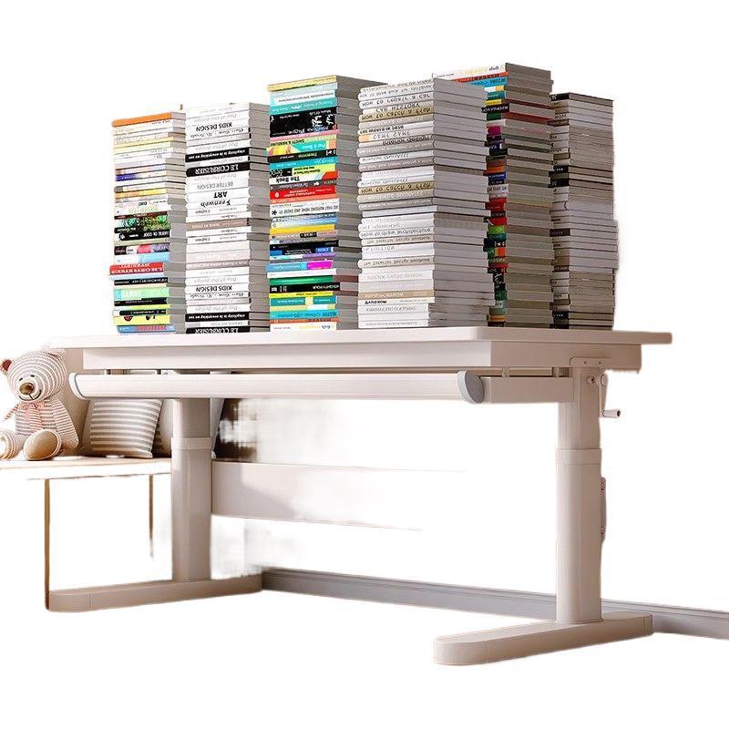 Children's study table liftable hole board writing table and chair set solid wood hand lift primary school student home desk