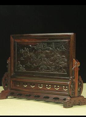 红木家居装饰木质浮雕屏风红酸枝小屏风插屏横款台屏仿古木雕摆件