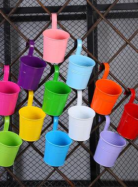 彩色花桶铁皮挂桶绿植花容器悬挂花盆个性吊盆吊桶家居阳台吊挂