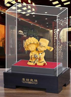 结婚礼物百年好合送礼实用新婚礼品送朋友闺蜜绒沙金工艺装饰摆件
