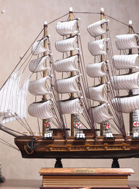 一帆风顺帆船模型摆件仿真实木船酒吧餐厅柜台装饰木质工艺船礼品