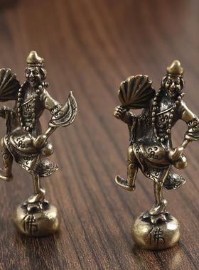 黄铜活佛济公铜像桌面摆件复古古玩杂项铜雕佛像工艺品老铜器把玩