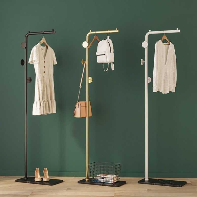 岩板石衣帽架卧室内简易家用晾衣架落地轻奢单杆式收纳挂衣挂包架 - 图0