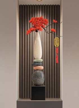 时来运转入户玄关落地花瓶摆件客厅电视柜迎客松装饰品乔迁礼物