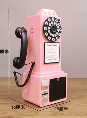 粉色电话机收音机模型摆
