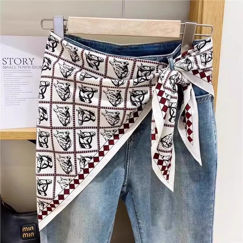 服饰丝巾！韩国腰果花三角巾屁帘女叠穿配饰牛仔裤腰带腰间丝巾