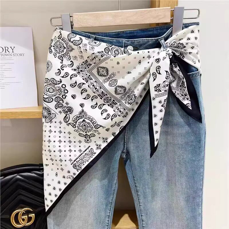 服饰丝巾！韩国腰果花三角巾屁帘女叠穿配饰牛仔裤腰带腰间丝巾