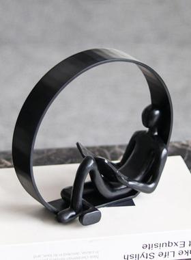 简约FYD亮圆环读月书人物摆件样板塑间书房客艺术圈内阅读者雕厅