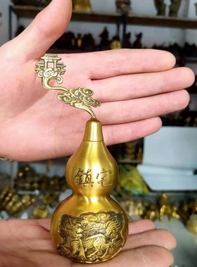 中式铜葫芦摆件纯铜开口麒麟镇宅招财对路口医院书房办公室卧室冲