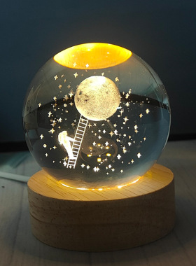 治愈系发光水晶球桌面小夜灯小摆件创意玻璃球装饰品生日礼物女生