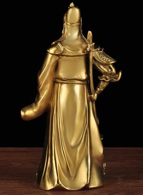 黄铜拿印关公摆件关公像招财武财神关二爷家居客厅玄关供奉装饰品