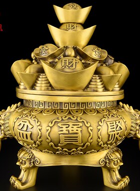 聚宝盆摆件黄铜元宝聚宝盆招家用客厅办公室财摆件存钱罐礼品