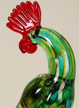 艺术混彩琉璃鹦鹉鸟摆件手工吹制玻璃客厅样板间酒店轻奢软装装饰