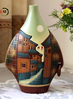 丽江特色中国风花瓶客厅玄关柜电视旁酒柜装饰品摆件现代手工艺品