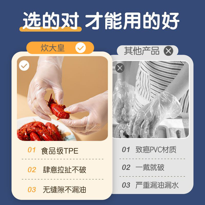 炊大皇一次性TPE手套食品级加厚盒装抽取餐饮防水厨房防护手套,淘宝优惠券,粉丝福利购,淘宝优惠卷