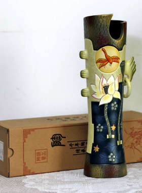 新中式陶瓷摆件手工艺品礼品百搭装饰书柜博古架隔断艺术花瓶花插